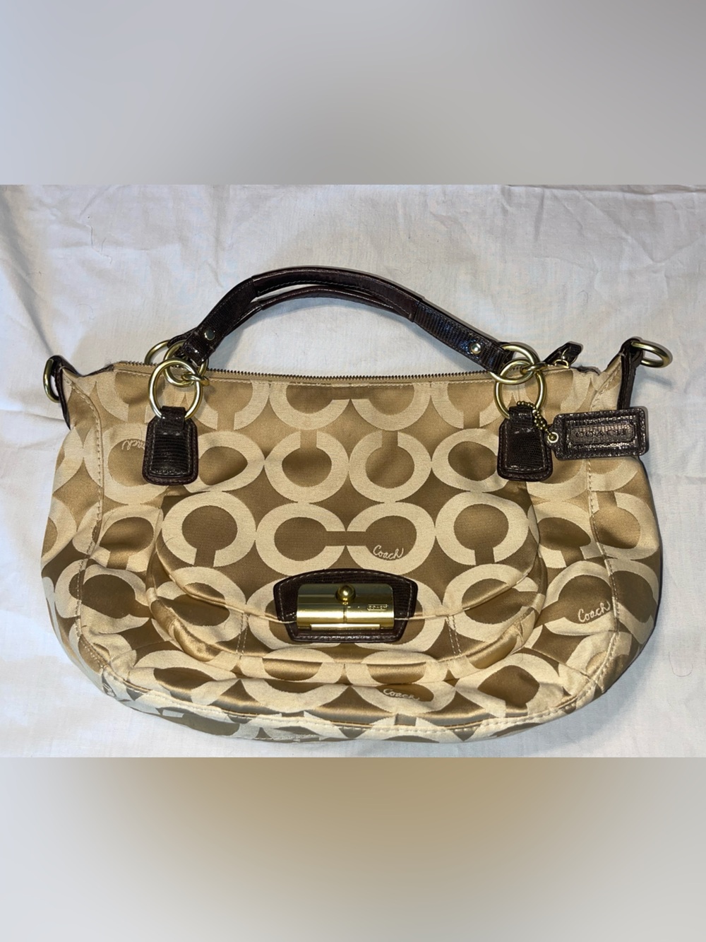 Coach Kristin Bag Signature Sateen Hobo Shoulder Bag with Gold Hardware & Strap